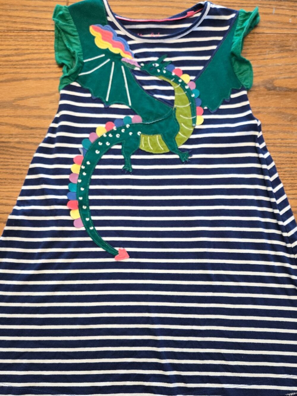 Mini Boden Dragon Applique Dress - Girls Size 7-8 - Beautiful Colors